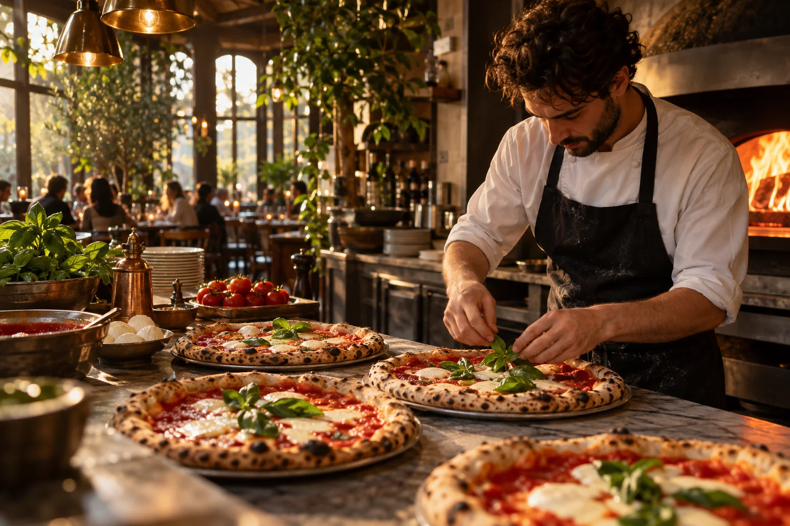 KI-generert illustrasjon av en kokk som tilbereder pizza